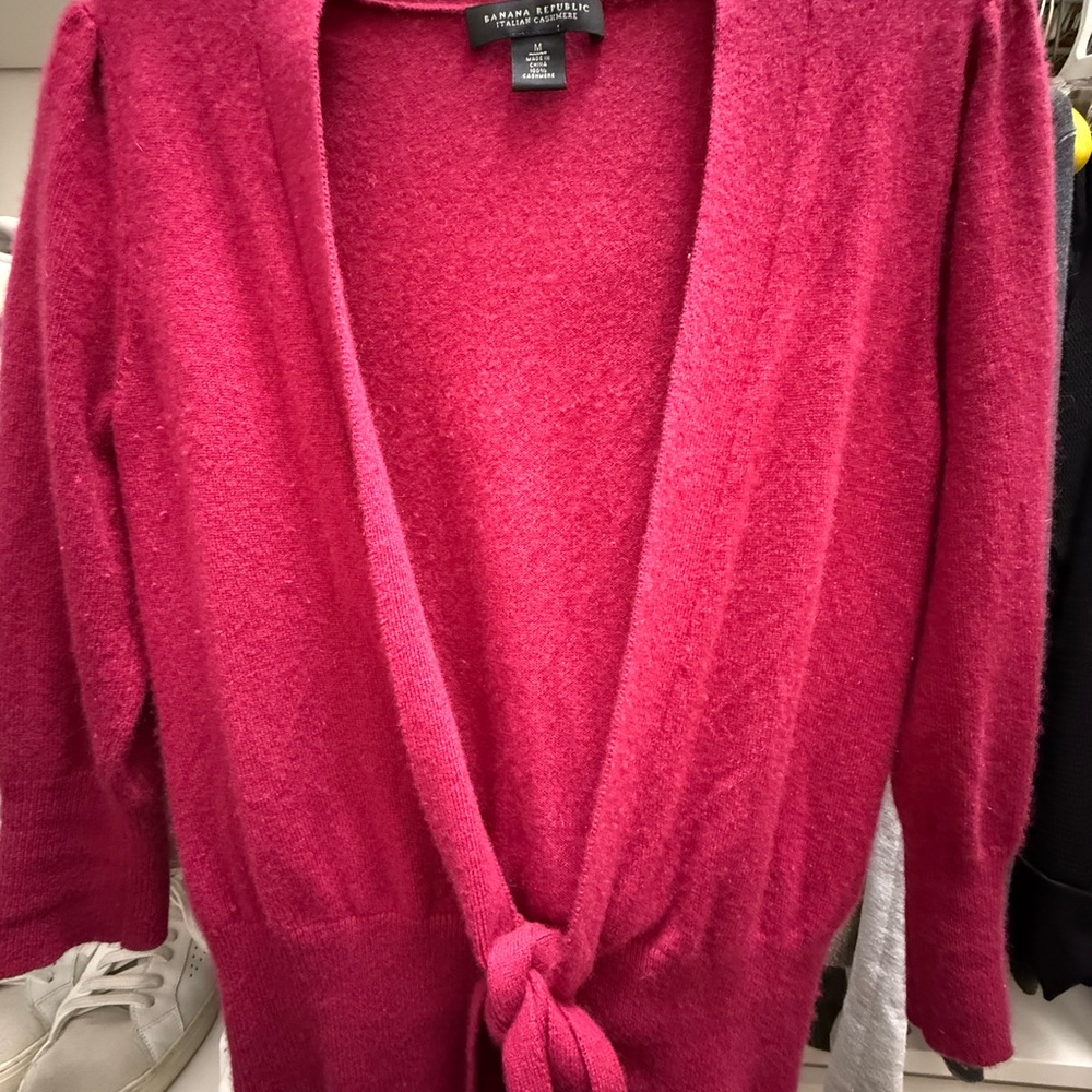Banana Republic Cashmere Fuchsia Cardigan with Tie Front